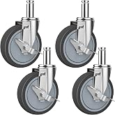 RILIDRI 5-Inch Caster for Wire Shelving Racks, Heavy Duty Scaffolding Wheel with Brake, Set of 4 Metro Shelving Replacement Wheels(.864" x 2-3/16")