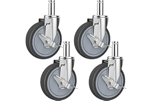 RILIDRI 5-Inch Caster for Wire Shelving Racks, Heavy Duty Scaffolding Wheel with Brake, Set of 4 Metro Shelving Replacement Wheels(.864" x 2-3/16")