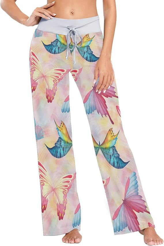Women‘s Pajamas Beautiful Butterflies On Pink Background Printed Long