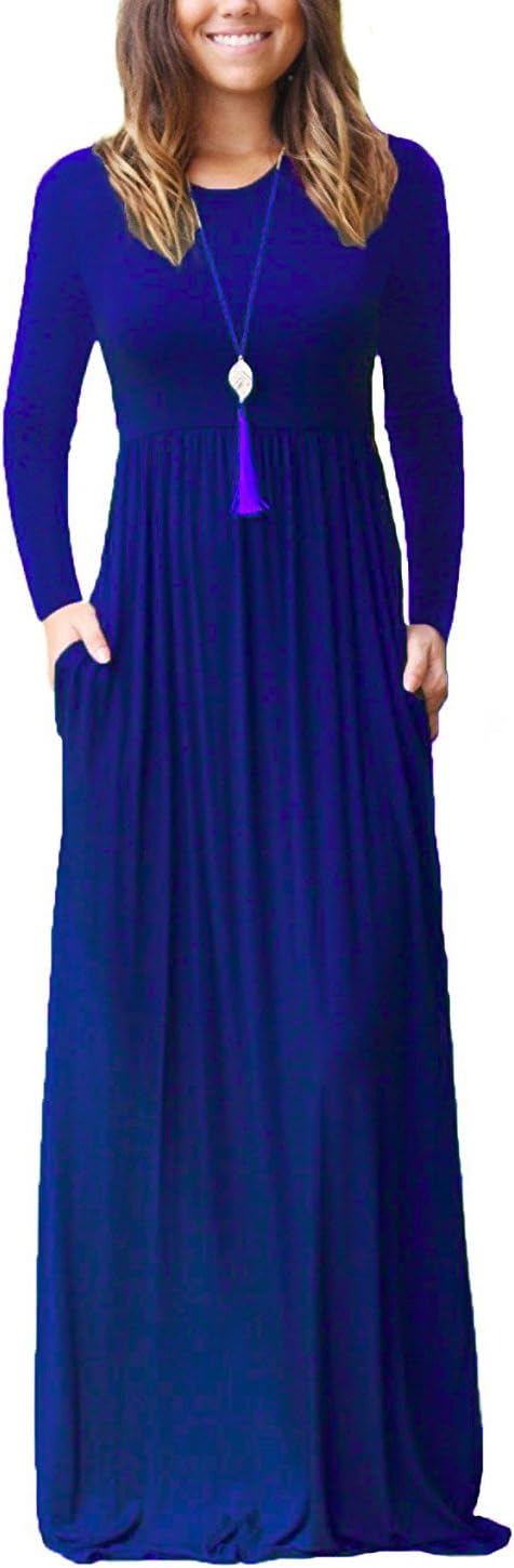 HIYIYEZI Women's Short Sleeve Loose Plain Maxi Dresses Casual Long Dresses with Pockets