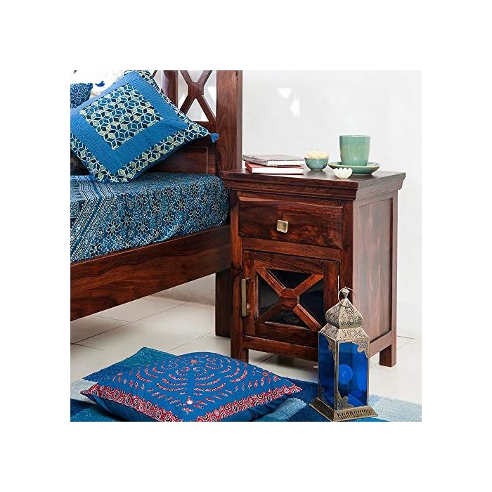 Buy Fabindia Crisscross Bedside Table Rectangle Single Shelf (Sheesham