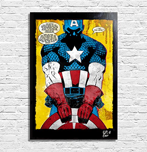 ArtholeUSA Captain America Marvel Comics - Pop-Art Original Framed Fine Art Painting, Image on Canvas, Artwork, Movie Poster, Avengers