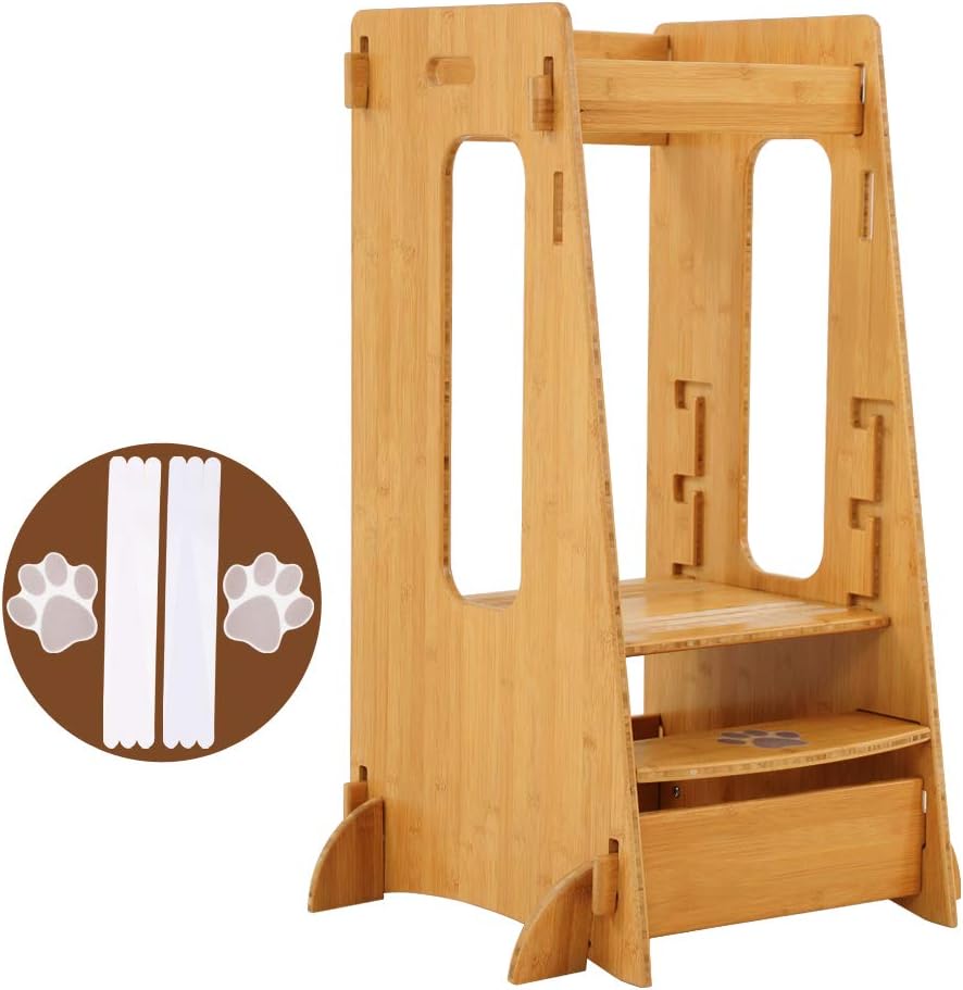 YouHi Kids Learning Stool Kitchen Helper Stool Kids Kitchen Step Stool with Three Adjustable Heights for Toddlers Small Children