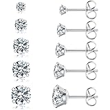 5 Pairs Stud Earrings Set, Hypoallergenic Cubic Zirconia 316L Earrings Stainless Steel CZ Earrings 3-8mm, Rose Gold