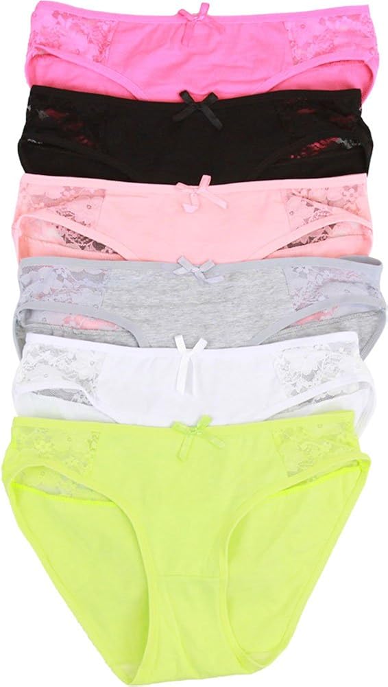 ToBeInStyle Women Juniors' Pack of 6 Panties with Lacy Top Size Large
