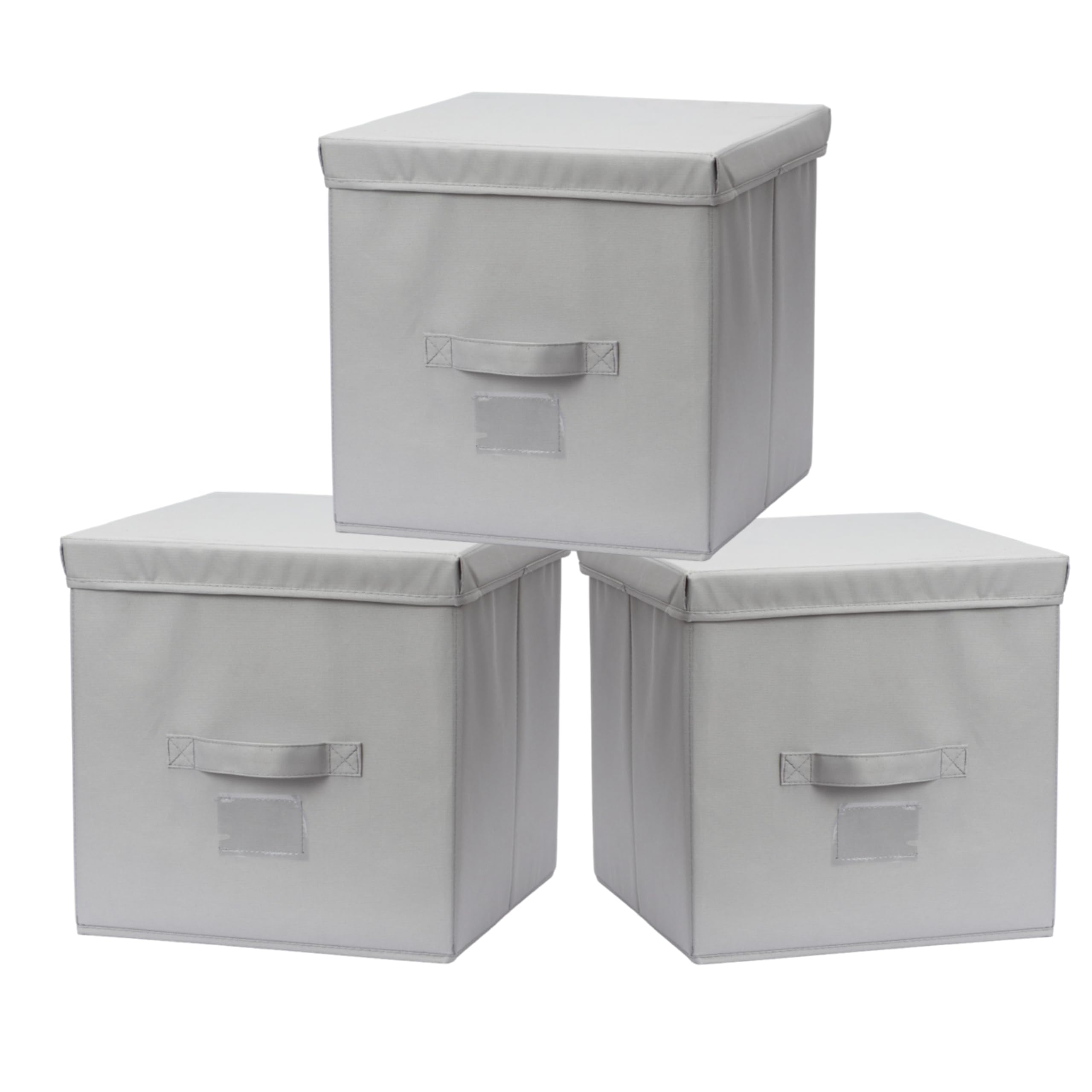 Augfox 3 Pack 13 Inch Cube Storage Bins with Lids - Collapsible Kallax Storage Cubes, Foldable Toy Storage Organizer for Room Storage and Organization (Light Grey)