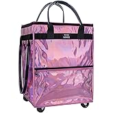 TCOMAKE Reusable Grocery Bag on Wheels, Shopping Bags with Wheels and Handle, Folding Rolling Tote Trolley, Zipper Cover, Carries Up to 46 LBS, Waterproof (Medium, Phantom Pink)