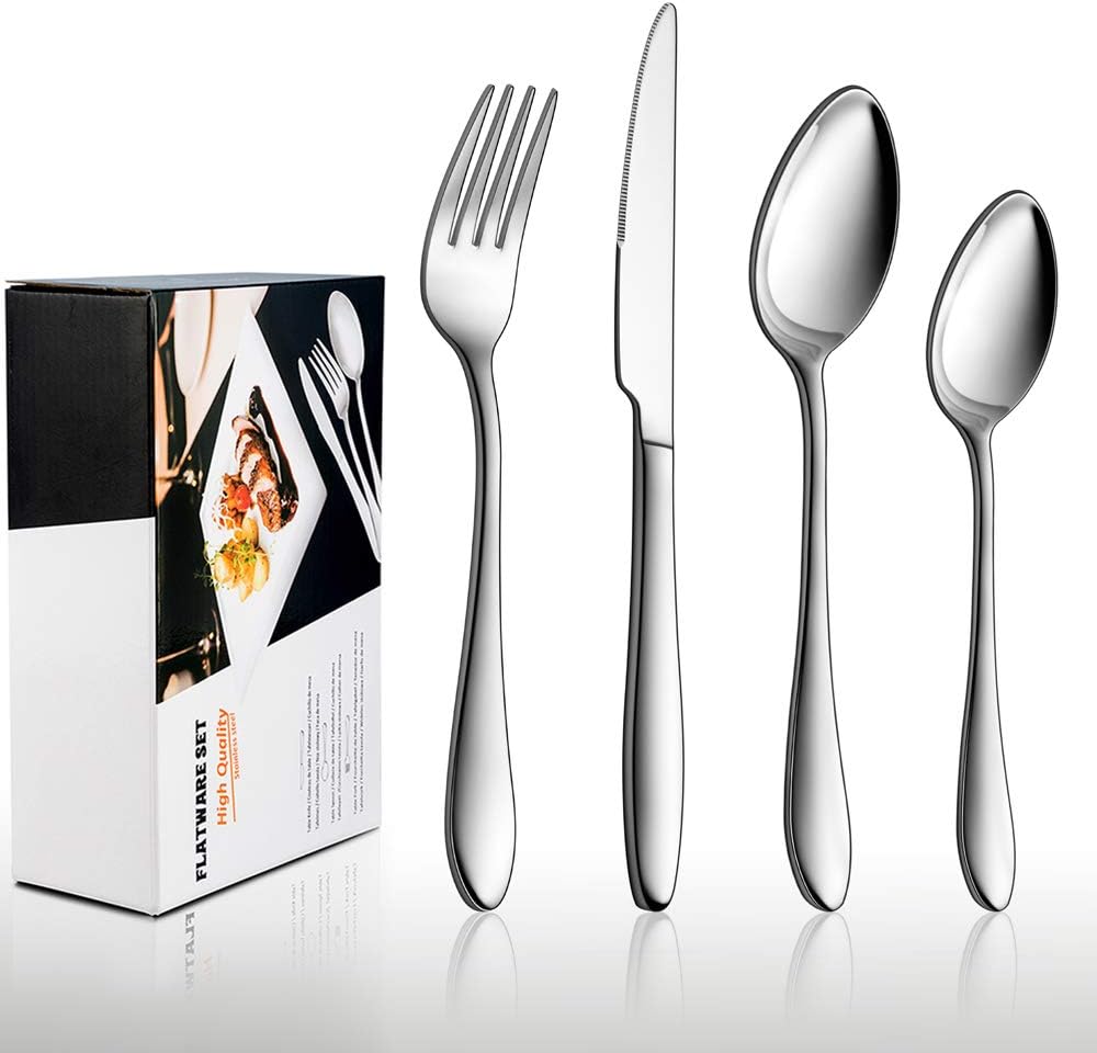 HaWare 32 Piece Cutlery Flatware Set, 100% Durable Stainless Steel Silverware with Knife Spoon Fork, Service for 8