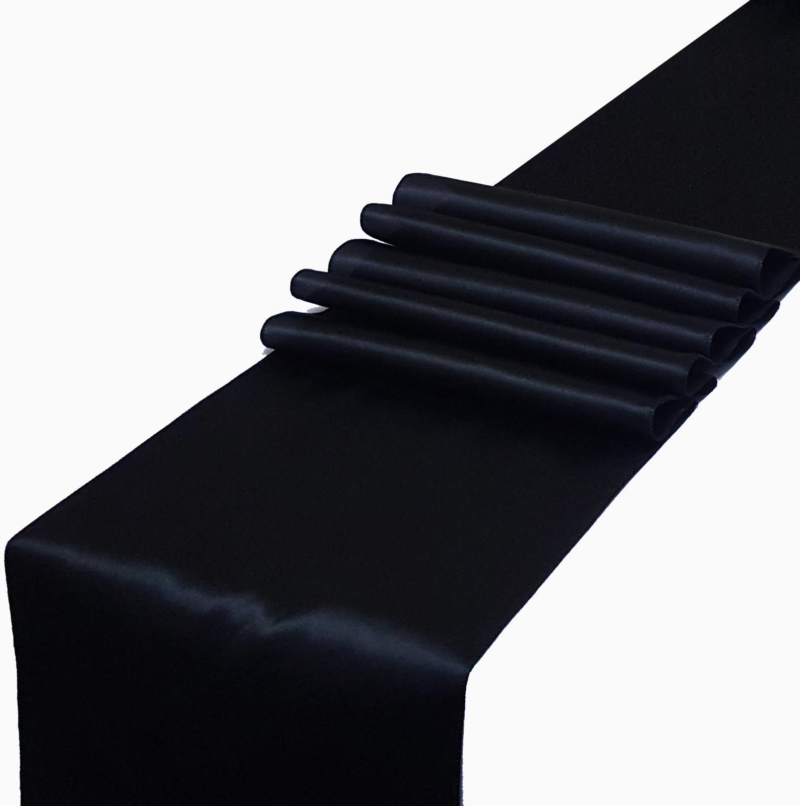 Parfair Dessin Pack of 5 Satin Table Runners 12 x 108 inch for Wedding Banquet Decoration, Bright Silk and Smooth Fabric Party Table Runner - Black