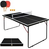 Ping Pong Table Foldable &amp; Portable Table Tennis Table Set for Indoor Games | Lightweight Mini Small Table Tennis Table with Detachable Net, Paddles and Balls, Anti-slip Pads, 12MM Tabletops