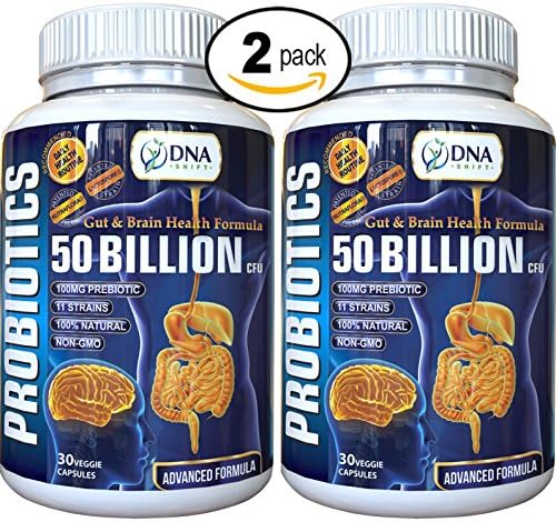 DNA Shift® The Best Probiotics Back-up Pack - Prebiotics and Probiotics 50 Billion for Men &amp; Women. 11 Live Strain for Digestive &amp; Brain Health in Probiotic Supplements (2 Bottles Individually Boxed)