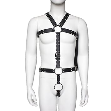 Addfect Herren Männer Geschirre Leder Harness Korsett und Gürtel mit Keuschheitsgürtel Einstellbar Riemenbody Körper Fetisch 