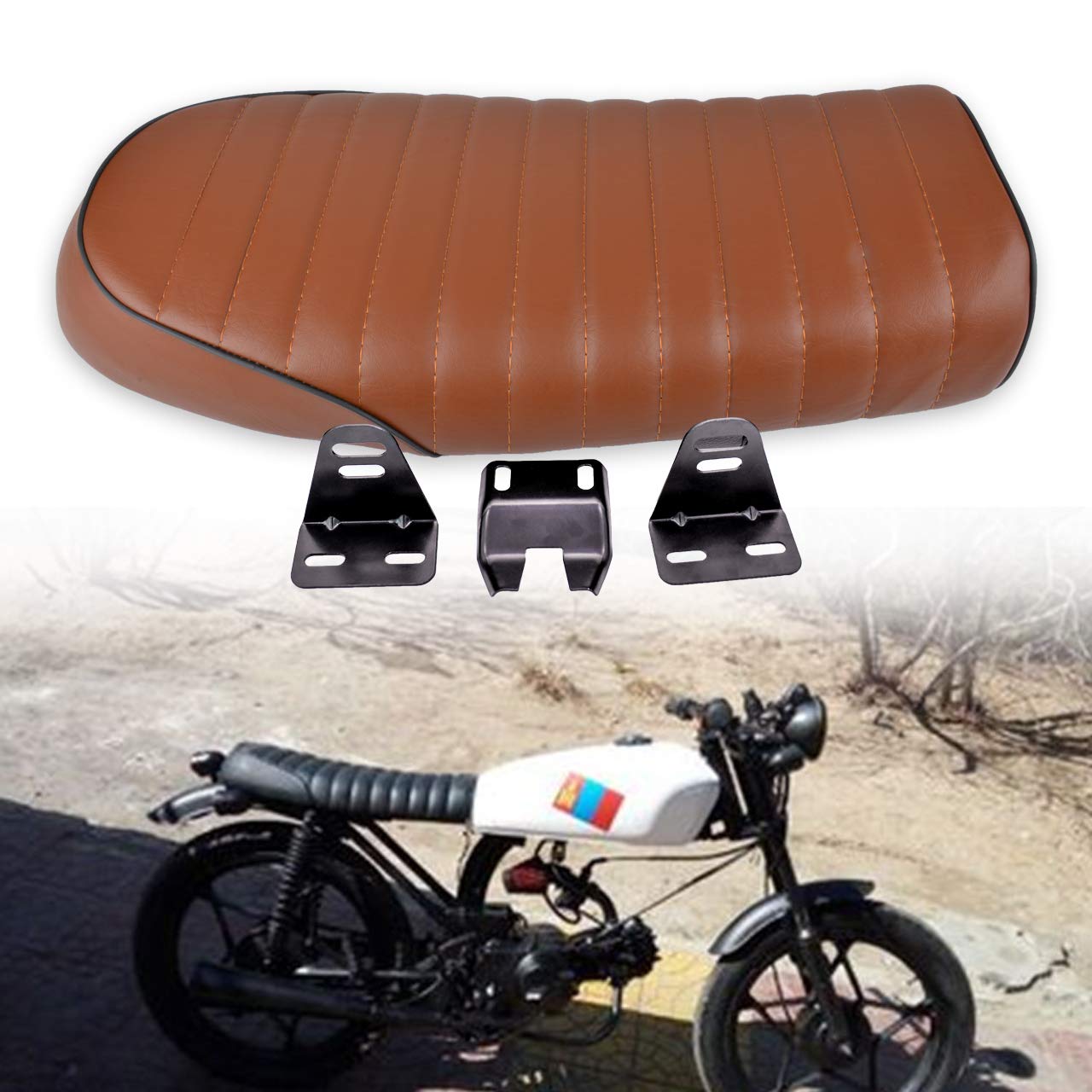 KaTur Universal Motorcycle Flat Vintage Seat Cushion Saddle for Honda