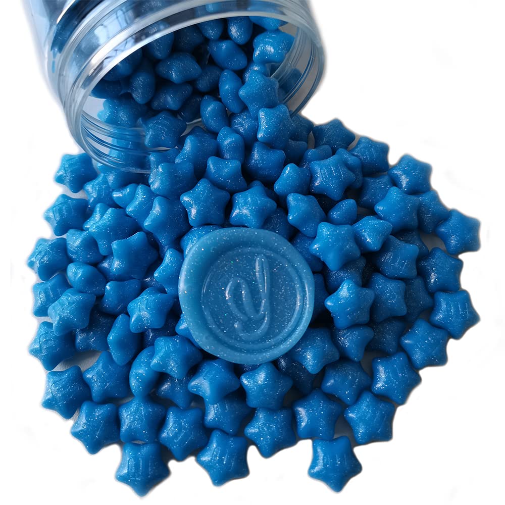 300 Pcs Lucky Star Sealing Wax Beads, PORXFLY Flash Wax Seal Beads for Seal Stamp, Great for Wedding Invitations, Wine Packages,Cards Envelopes, Gift Wrapping (Sky Blue)