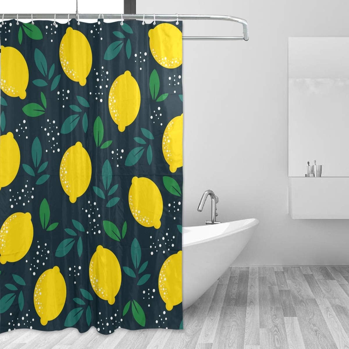 BONIPE Lemon Pattern Shower Curtain Waterproof Polyester Fabric 60 x 72 Inches Mildew Resistant for Home Bathroom Decorative with 12 Hooks