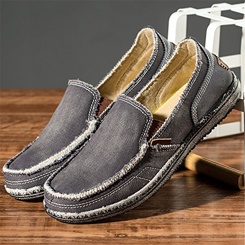 Mens Canvas Shoes Vintage Breathable Slip on Loafers Outdoor Walking (9.5 D(M) US, Gray)