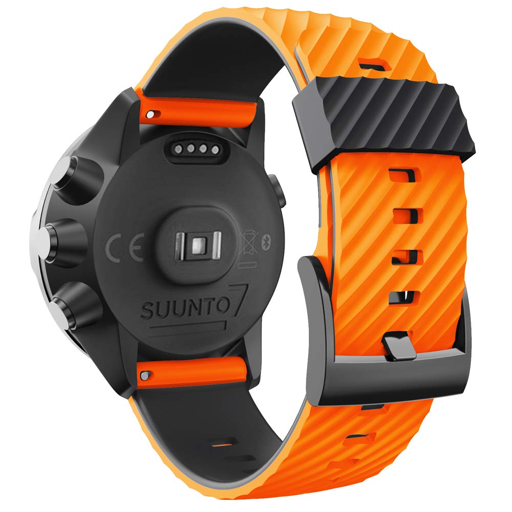 WIIKAI Replacement Strap Bands,Compatible for suunto 7/9/9 baro/spartan sport/D5,Silicone Watch Band (Orange+black)