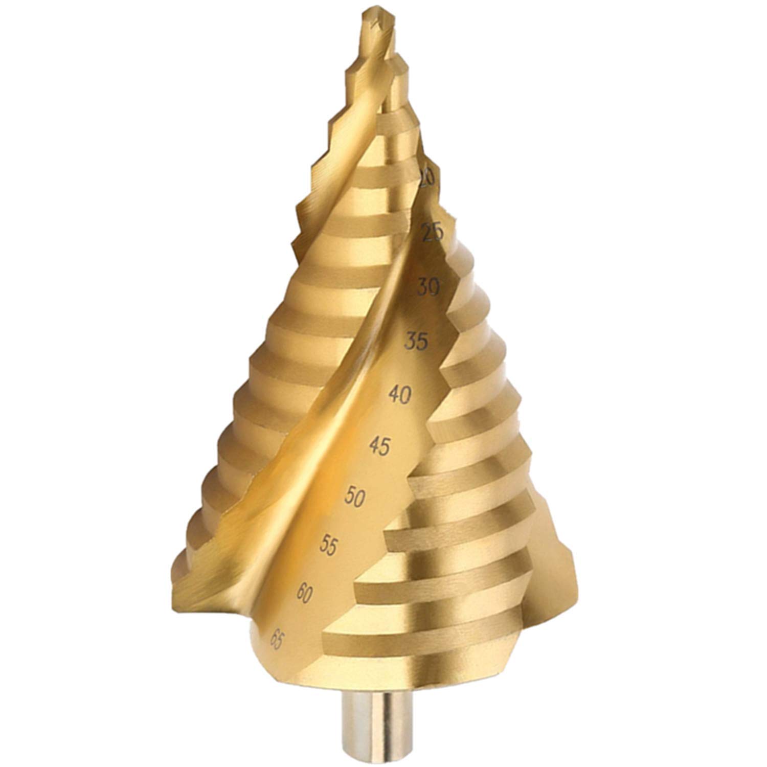 LESOLEIL 6-65mm Large Step Drill Bit, HSS Spiral Drill Bit Cone Cutter with Titanium Coated 3-Fluted for Metal Aluminum Copper/Iron/Wood(Gold)