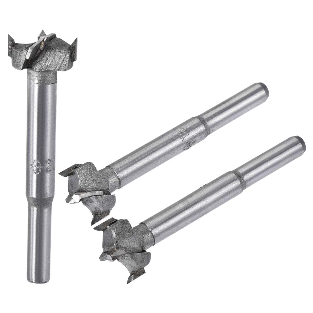 sourcing map Forstner Wood Boring Drill Bits 18mm 19mm 20mm Dia. Hole Saw Carbide Alloy Steel Tip Round Shank Cutting for Hinge Plywood Wood Tool 3in1 Set