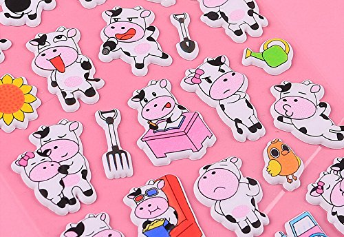 4 Sheets Cute Lovely Puffy DIY Decorative Adhesive Sticker Tape / Kids Craft Scrapbooking Sticker Set for Diary, Album (Cow)