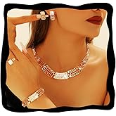 GORAIS Gold Choker Necklaces Jewelry Sets Wedding Rhinestone Earrings Bracelet Ring Set for Women Formal