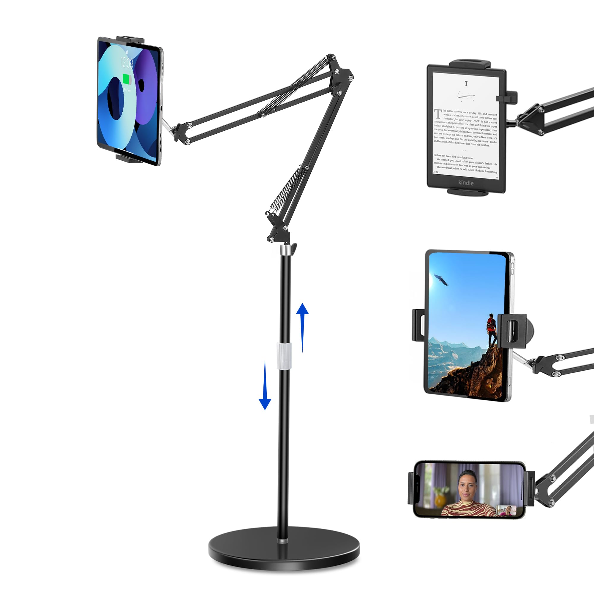 Photo 1 of Peastrex Tablet Floor Stand with 12lb Stable Base Overhead Bed Ipad Phone Holder Mount with Adjustable Height Stretchable Arm for 4.5-13in iPad Pro Air Mini 12.9/9.7, Kindle, Galaxy Tab, CellPhones