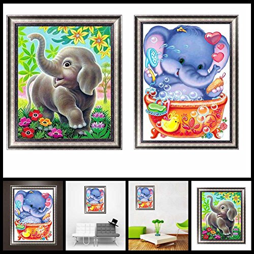 Chige DIY 5D Diamond Painting Kit, Cross Stitch Craft Kits Rhinestone Embroidery Wall Stickers Pasted Picture Drawing for Living Room Craft Home Wall Decor (Elephant) - Thumbnail 7
