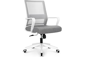 NEO CHAIR Office Chair Ergonomic Desk Mid Back Mesh Computer Gaming Chair with Lumbar Support Comfortable Cushion Swivel Adjustable Height Armrest for Home (Grey)