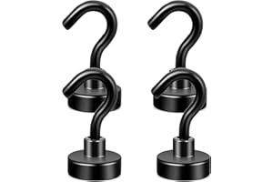 Neosmuk Black Magnetic Hooks,30lb Heavy Duty Earth Magnets with Hook for Refrigerator, Extra Strong Cruise Hook for Hanging, Magnetic Hanger for Curtain, Grill (Black, 4 Pack)