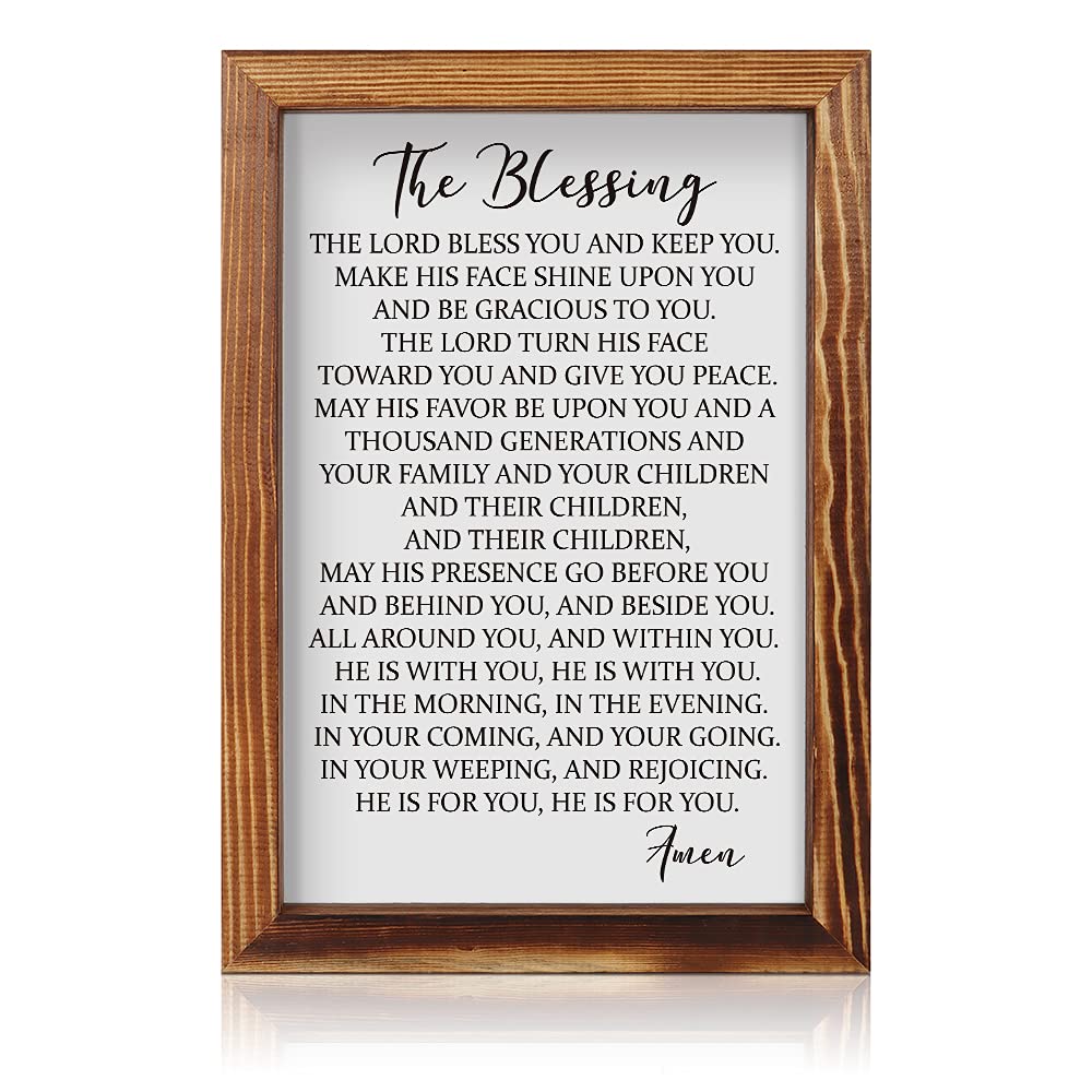 The Blessing Lyrics Kari Jobe Framed Wood Sign Plaque(11"×16") Inspirational Bible Verse Wall Art Christian Home Decor Blessing Prayer Wall Table Sign for Bedroom Christian Posters Bible Verse Framed