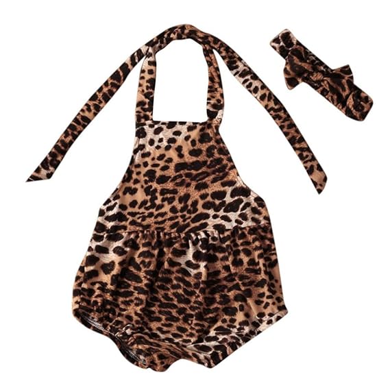 Vintage kids jumpsuit leopard tie neck