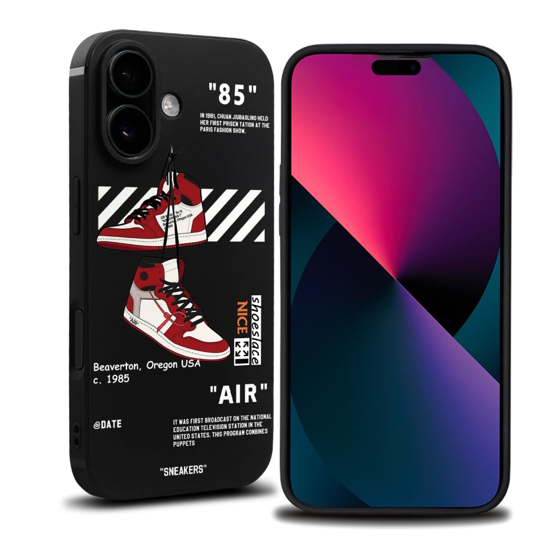 Cool Phone Case for iPhone 17 Case for Boys Men Aesthetic Red Basketball Drop-resistant Lens Protection Sport Sneaker Street Design Shockproof Designer Cases Compatible with iPhone 17 Case Black