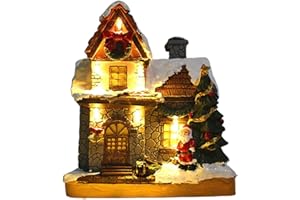 EUBUY Christmas Village House with Colorful Lights, Lighting Up Christmas Resin House Battery Operated Christmas Scene Village Houses Christmas Decorations