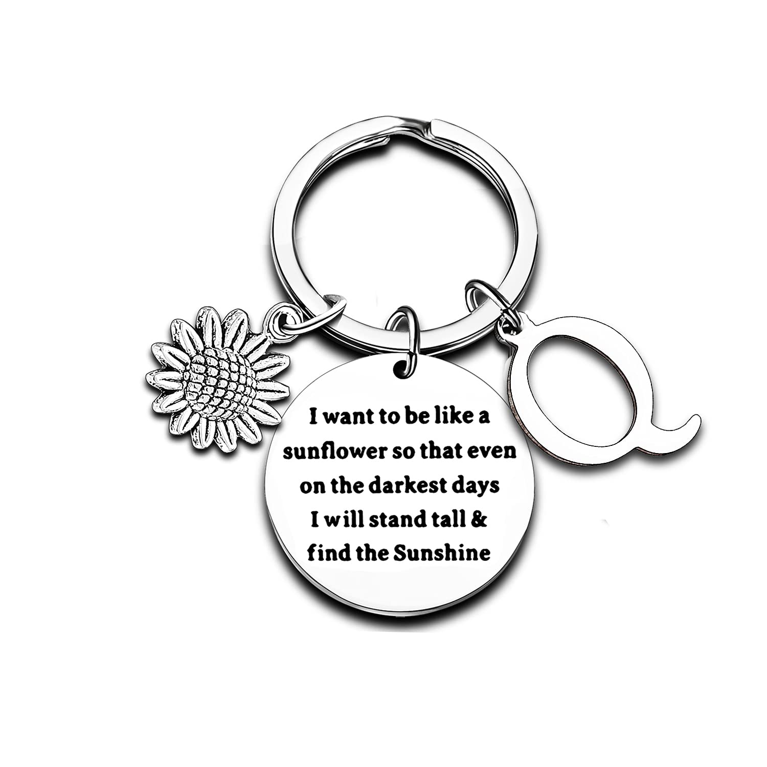 Initial Keyring Letter Sunflower Charm Keychain Inspirational Key Ring Girls Gifts Sunflower Gifts for Women (Q) — image 1