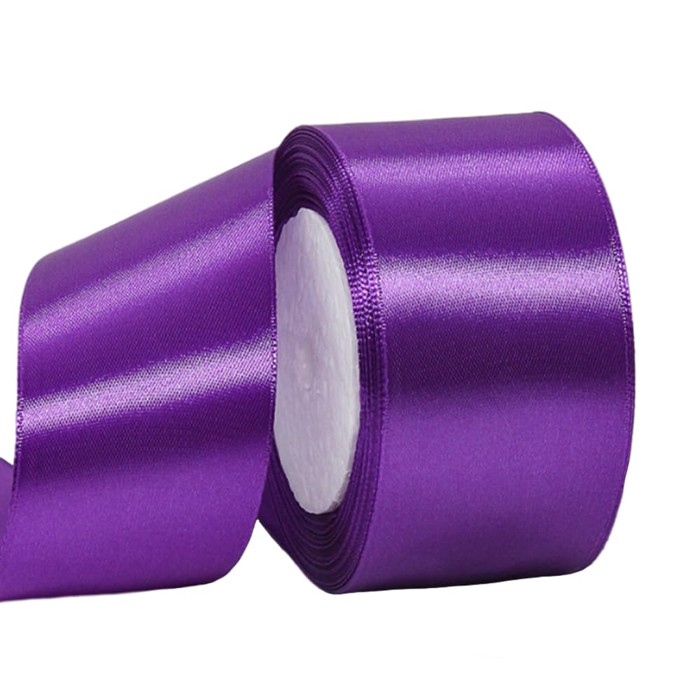 Wide Purple Ribbon 50mm Satin Ribbons for Gift Wrapping,22m 2.0 Inch Silk Thick Wrapping Ribbon Purple for Crafting,Halloween,Xmas Party,Wedding Car,Hair Bows,Cake Decorations