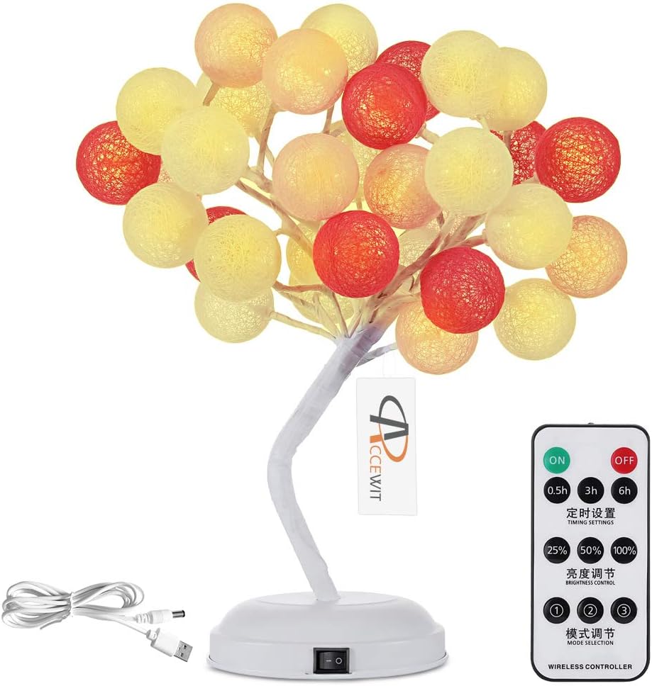 ACCEWIT Decorative Table lamp, Remote Adjustable Tree Bedside Lamp, 1.64ft Pink Tree Light for Wedding Living Room Bedroom Party Home Decor with 32 Warm White LED Lights (Pink)
