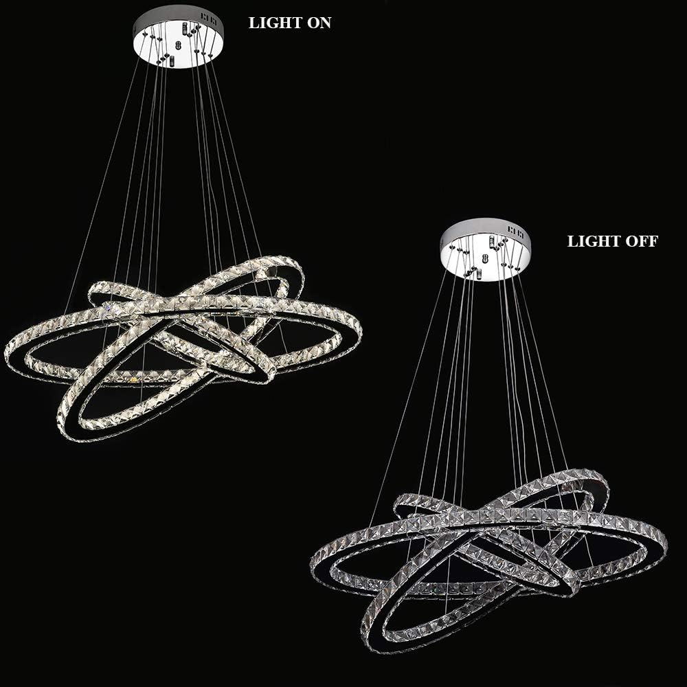 LED Crystal Chandeliers Ceiling Lighting Fixture Brightness Adjustable Stainless Steel Pendant Light (W23.62D15.35 inch): Home Improvement
