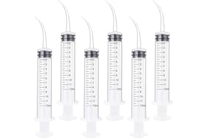 Benvo 6 Pack Disposable Dental Syringe 12ml with Curved Tip Dental Irrigation Syringe for Mouthwash Oral Care, Tonsil Stones Squirt Liquid Injection, Oil, Glue, Lab Pet Feeding(With Clear Measurement)