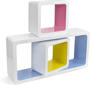 Tebery - Juego de 3 estanterías de pared, diseño de cubos, color blanco