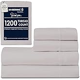 SGI 1200 Thread Count Supima Cotton King Sheet Set – Ultra Soft, Cooling & Deep Pocket 18” Fitted, Breathable & Durable 4-Piece Bedding Set for Luxury Hotel Quality Comfort -Light Gray