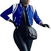 AIIYYQB Womens Cropped Bomber Jacket Long Sleeve Button Down Baseball Varsity Fall Outerwear