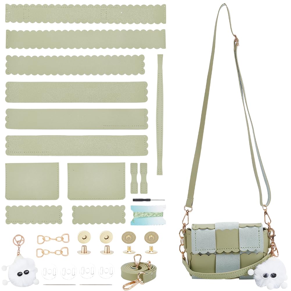 WADORN DIY PU Leather Purse Making Kit, Crossbody Shoulder Bag Making Set, Green