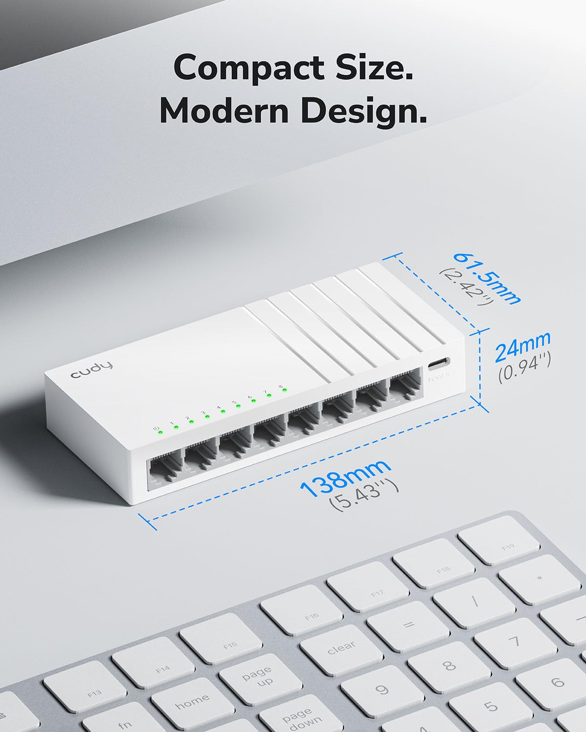 Cudy GS108U 8 Port Gigabit Ethernet Switch mit USB-C Power Jack Desktop Ethernet Splitter Kunststoffgehäuse ungeschirmter Schalter Plug & Play Fanless Unmanaged 7