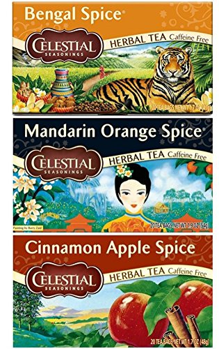 Celestial Seasonings Caffeine Free Herbal Spice Teas 3 Flavor Variety Bundle, (1) each: Bengal, Mandarin Orange, Cinnamon Apple (20 Count)