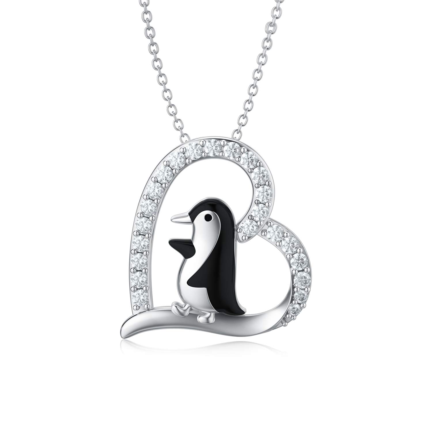 ROMANTICWORK Penguin Gifts Penguin Necklace Sterling Silver Cute Animal Heart Pendant Necklaces Lucky Jewellery Birthday Gifts for Women Girls — image 1