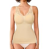 ciksob Shapewear Camisoles With Built in Bra Tummy Compression V Neck Tanks Top for Women Slimming Lace Cami Body Shaper