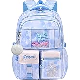NIWEIYA Kids Backpack School Bags for Girls, Cute Princess Backpack Multi-pocket Elementary School Students Bookbag for Girls, Blue