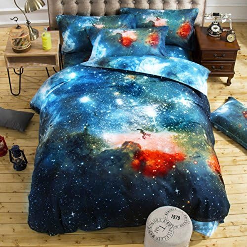 KCASA 3 in 1 Universe Galaxy Star Theme Pattern Single Bedding Set - 1 Piece Duvet Cover , 1 Piece Bed Sheet &amp; 1 Pillow