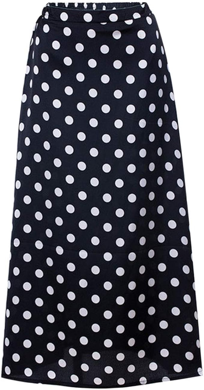 Women Polka Dot Skirts Lightweight Elegant Side Slit Summer Maxi Skirt