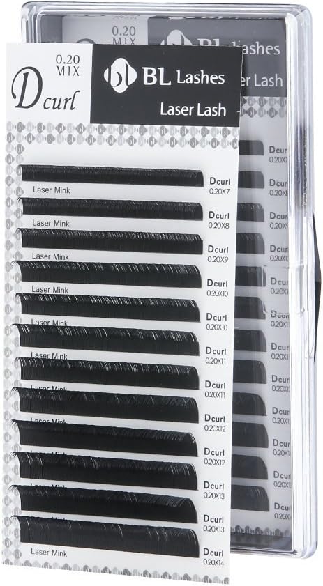 Eyelash Extension BL Laser Mink Lash D Curl Mix 8 Sizes in 1 Tray (DX0.20mm)